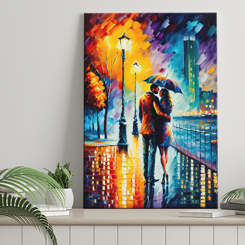 Couple Hugging Under Umbrela Canvas Prints Wall Art Home Decor - Painting Canvas,Art Prints, Ready to hang