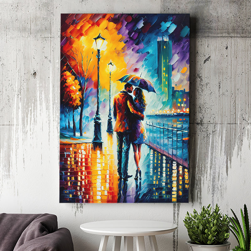 Couple Hugging Under Umbrela Canvas Prints Wall Art Home Decor - Painting Canvas,Art Prints, Ready to hang