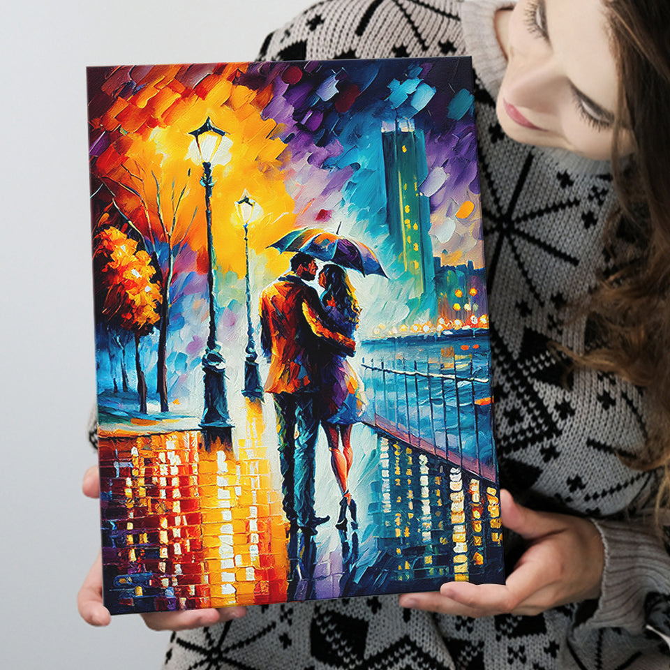 Couple Hugging Under Umbrela Canvas Prints Wall Art Home Decor - Painting Canvas,Art Prints, Ready to hang