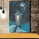 Crescent Moon In Starry Night Canvas Prints Wall Art, Home Living Room Decor, Large Canvas