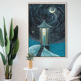 Crescent Moon In Starry Night Framed Canvas Prints Wall Art, Floating Frame, Large Canvas Home Decor