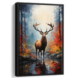 Deer In The Forest Painting V3 Framed Canvas Prints Wall Art Home Decor, Painting Canvas, Floating Frame