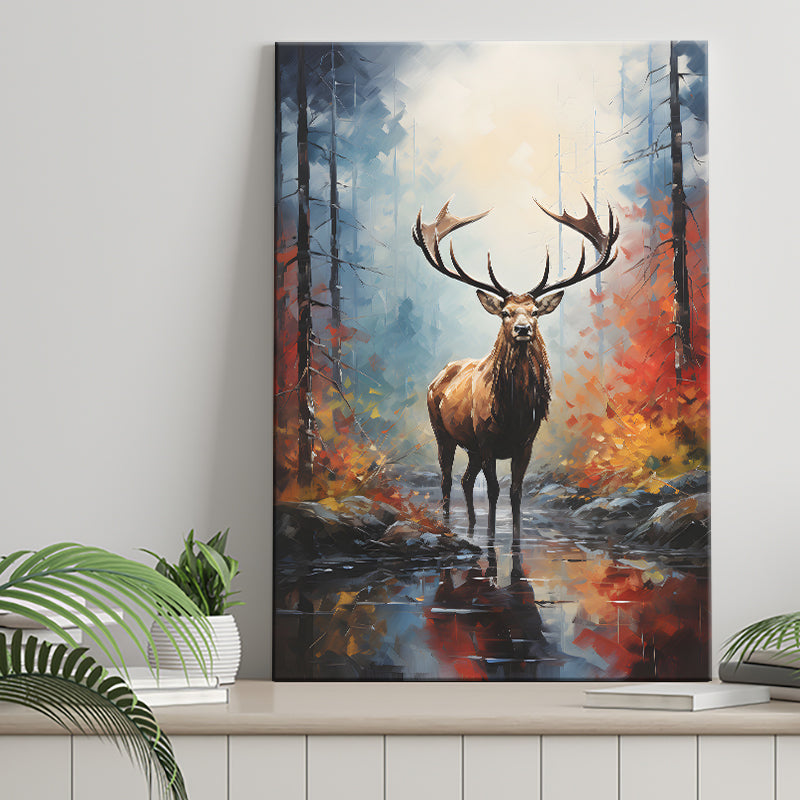 Deer In The Forest Painting V3 Canvas Prints Wall Art Home Decor, Painting Canvas, Living Room Wall Decor