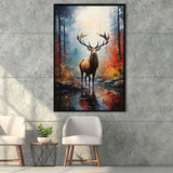 Deer In The Forest Painting V3 Framed Canvas Prints Wall Art Home Decor, Painting Canvas, Floating Frame