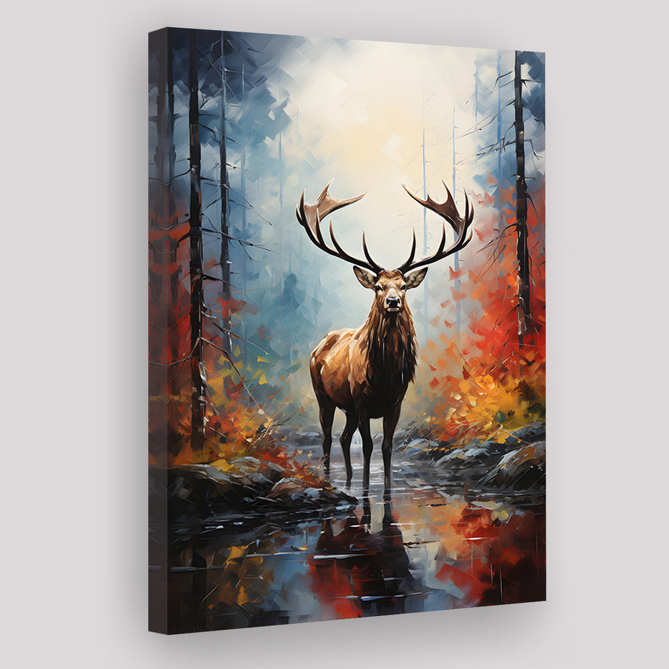 Deer In The Forest Painting V3 Canvas Prints Wall Art Home Decor, Painting Canvas, Living Room Wall Decor