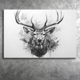 Deer Stag Head Black And White Canvas Prints Wall Art Home Decor, Painting Canvas, Living Room Wall Decor