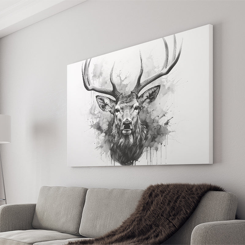 Deer Stag Head Black And White Canvas Prints Wall Art Home Decor, Painting Canvas, Living Room Wall Decor