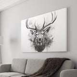 Deer Stag Head Black And White Canvas Prints Wall Art Home Decor, Painting Canvas, Living Room Wall Decor