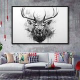 Deer Stag Head Black And White Framed Canvas Prints Wall Art Home Decor, Painting Canvas, Floating Frame