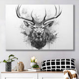 Deer Stag Head Black And White Canvas Prints Wall Art Home Decor, Painting Canvas, Living Room Wall Decor
