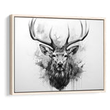 Deer Stag Head Black And White Framed Canvas Prints Wall Art Home Decor, Painting Canvas, Floating Frame