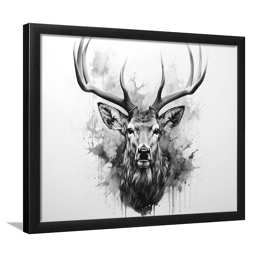Deer Stag Head Black And White Framed Art Prints Wall Decor, Painting Art, Framed Picture