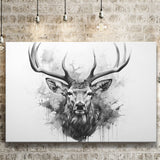 Deer Stag Head Black And White Canvas Prints Wall Art Home Decor, Painting Canvas, Living Room Wall Decor