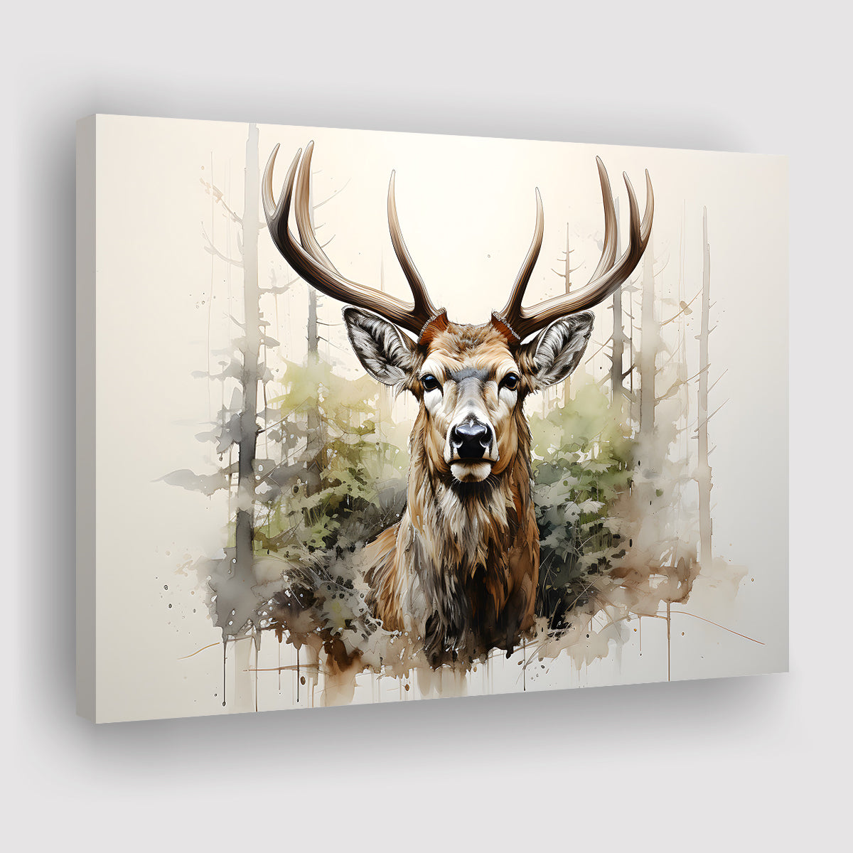 Deer Stag Head Home Art Watercolor Canvas – Prints Forest UnixCanvas In Decor, Wall