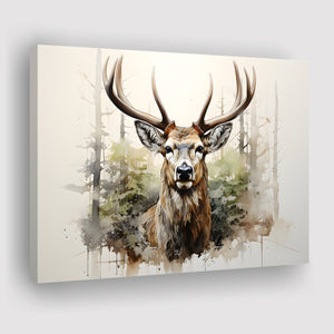 Deer Stag Head In Forest Watercolor Canvas Prints Wall Art Home Decor, Painting Canvas, Living Room Wall Decor