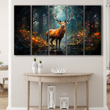 Deer Stag Head Oil Painting In The Forest V2 5 Panels B Canvas Prints Wall Art Home Decor, Extra Large Canvas