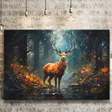 Deer Stag Head Oil Painting In The Forest V2 Canvas Prints Wall Art Home Decor, Painting Canvas, Living Room Wall Decor