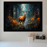 Deer Stag Head Oil Painting In The Forest V2 Framed Art Prints Wall Decor, Painting Art, Framed Picture