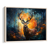 Deer Stag Head Oil Painting In The Forest V3 Framed Canvas Prints Wall Art Home Decor, Painting Canvas, Floating Frame