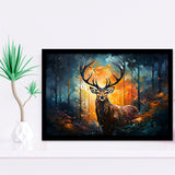 Deer Stag Head Oil Painting In The Forest V3 Framed Art Prints Wall Decor, Painting Art, Framed Picture