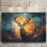 Deer Stag Head Oil Painting In The Forest V3 Canvas Prints Wall Art Home Decor, Painting Canvas, Living Room Wall Decor