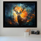 Deer Stag Head Oil Painting In The Forest V3 Framed Art Prints Wall Decor, Painting Art, Framed Picture