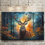 Deer Stag Head Oil Painting In The Forest V4 Canvas Prints Wall Art Home Decor, Painting Canvas, Living Room Wall Decor