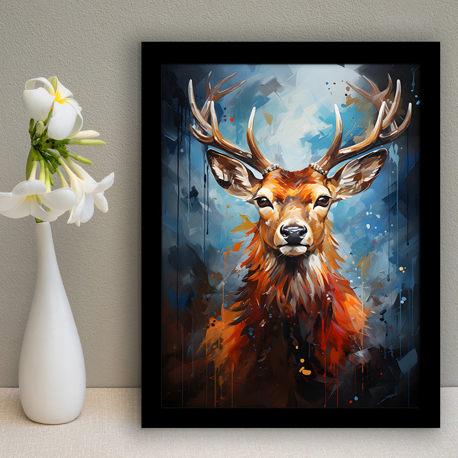 Deer Stag Head Portrait Painting V1 Framed Art Prints Wall Decor, Painting Art, Framed Picture