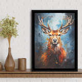 Deer Stag Head Portrait Painting V1 Framed Canvas Prints Wall Art Home Decor, Painting Canvas, Floating Frame