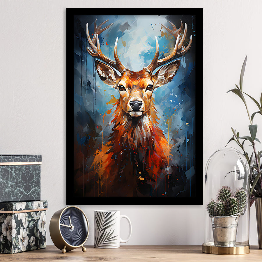 Deer Stag Head Portrait Painting V1 Framed Art Prints Wall Decor, Painting Art, Framed Picture