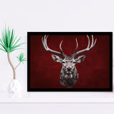 Deer Stag Head Red And Black Framed Art Prints Wall Decor, Painting Art, Framed Picture