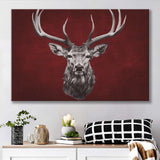 Deer Stag Head Red And Black Canvas Prints Wall Art Home Decor, Painting Canvas, Living Room Wall Decor