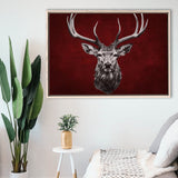 Deer Stag Head Red And Black Framed Canvas Prints Wall Art Home Decor, Painting Canvas, Floating Frame