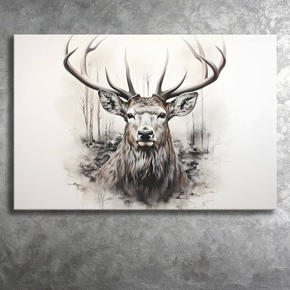 Deer Stag Head Sketch Pencil Draw Grey Background V1 Canvas Prints Wall Art Home Decor, Painting Canvas, Wall Decor
