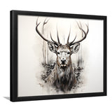 Deer Stag Head Sketch Pencil Draw Grey Background V1 Framed Art Prints Wall Decor, Painting Art, Framed Picture