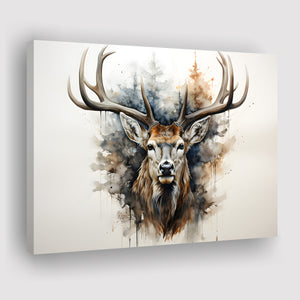 Deer Stag Head Watercolor Canvas Prints Wall Art Home Decor, Painting Canvas, Living Room Wall Decor