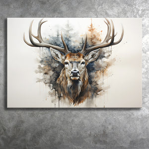 Deer Print Wall Art, Deer Art Print, Antlers Brown Prints, Stag Wall Decor,  Canvas Deer Head Poster, Modern Minimalist Watercolor 