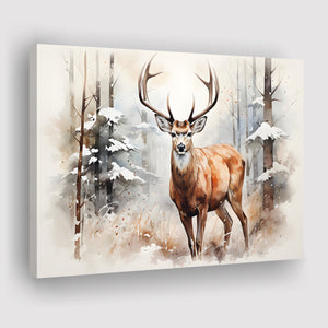 Deer Stag Winter Watercolor Painting V1 Canvas Prints Wall Art Home Decor, Painting Canvas, Living Room Wall Decor