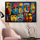 Diffirent Mask Native American Abstract Faces Painting Framed Canvas Prints Wall Art Home Decor, Floating Frame