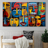 Diffirent Mask Native American Abstract Faces Painting 5 Panels B Canvas Prints Wall Art Home Decor, Extra Large Canvas