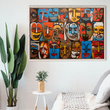 Diffirent Mask Native American Abstract Faces Painting V1 Framed Canvas Prints Wall Art Home Decor, Painting Canvas