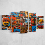 Diffirent Mask Native American Abstract Faces Painting V1 5 Panels Canvas Prints Wall Art Home Decor, Large Mixed Canvas