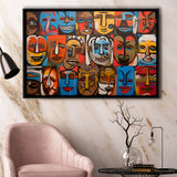 Diffirent Mask Native American Abstract Faces Painting V1 Framed Canvas Prints Wall Art Home Decor, Painting Canvas
