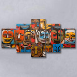 Diffirent Mask Native American Abstract Faces Painting V1 5 Panels Canvas Prints Wall Art Home Decor, Large Mixed Canvas