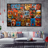 Diffirent Mask Native American Abstract Faces Painting V1 Framed Canvas Prints Wall Art Home Decor, Painting Canvas