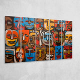 Diffirent Mask Native American Abstract Faces Painting V1 5 Panels B Canvas Prints Wall Art Home Decor, Extra Large Canvas