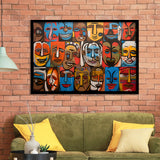 Diffirent Mask Native American Abstract Faces Painting V1 Framed Art Prints Wall Decor, Painting Art, Framed Picture