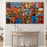 Diffirent Mask Native American Abstract Faces Painting V1 5 Panels B Canvas Prints Wall Art Home Decor, Extra Large Canvas