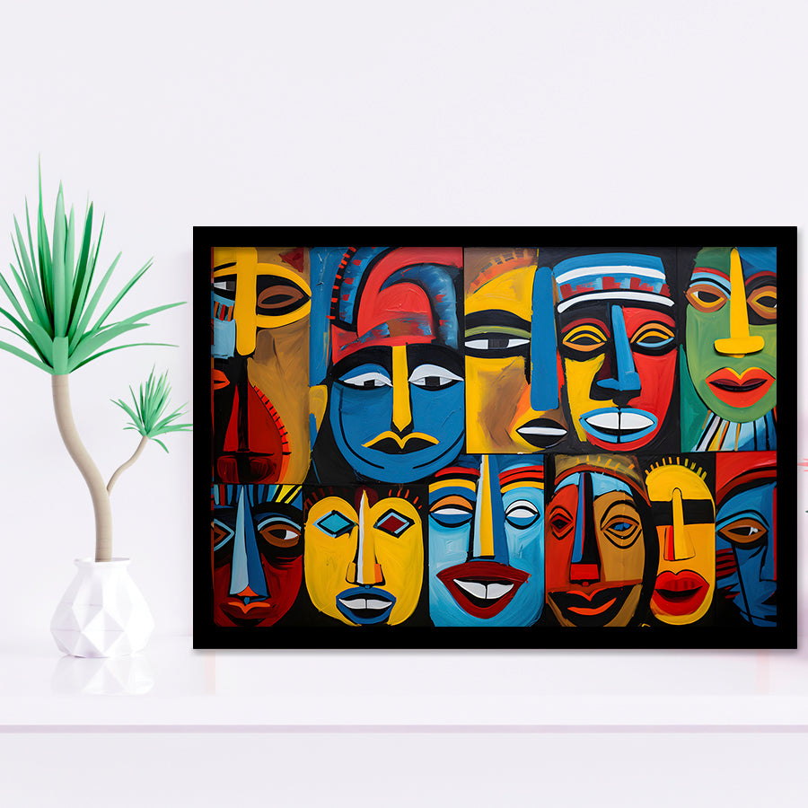 Diffirent Mask Native American Abstract Faces Painting Framed Art Prints Wall Decor, Painting Art, Framed Picture