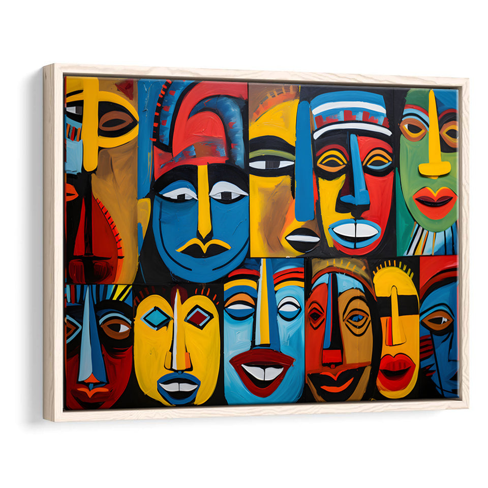 Diffirent Mask Native American Abstract Faces Painting Framed Canvas Prints Wall Art Home Decor, Floating Frame